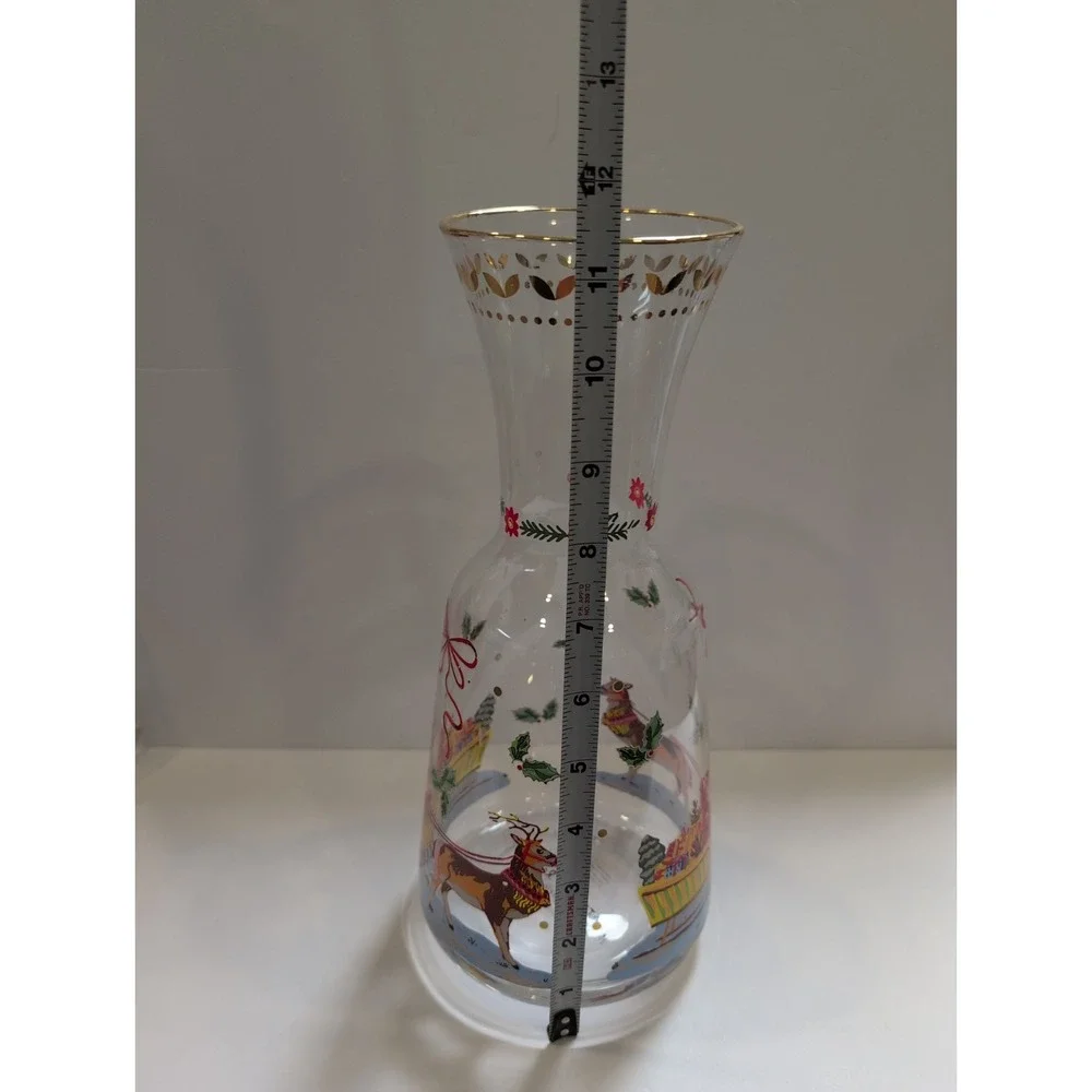 Anthropologie Nathalie Lete Santa Sleigh Christmas Holiday Carafe Glass 57.7 Oz